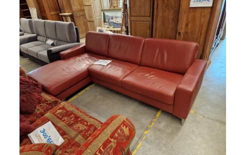 1014 SALON CUIR BORDEAU AVEC MERIDIENNE