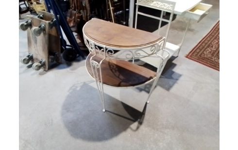 CONSOLE DEMI LUNE BOIS ET MÉTAL 2 NIVEAUX