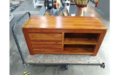 MEUBLE TV 2 TIROIRS BOIS EXOTIQUE