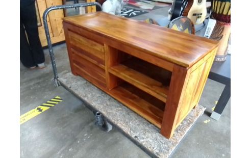 MEUBLE TV 2 TIROIRS BOIS EXOTIQUE