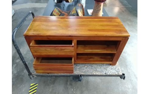 MEUBLE TV 2 TIROIRS BOIS EXOTIQUE