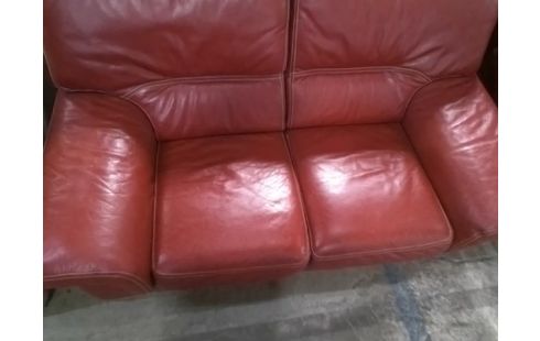 CANAPE 2 PLACES CUIR ROUGE