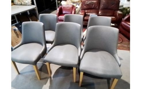 6 CHAISES SKAÏ GRIS PIED BOIS