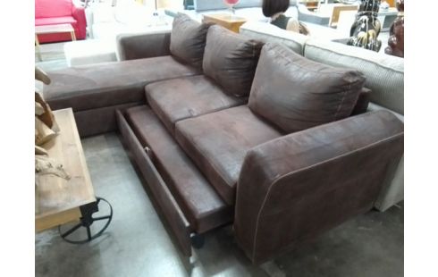 CANAPE D'ANGLE CONVERTIBLE TISSU MARRON
