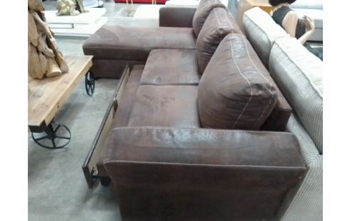 CANAPE D'ANGLE CONVERTIBLE TISSU MARRON