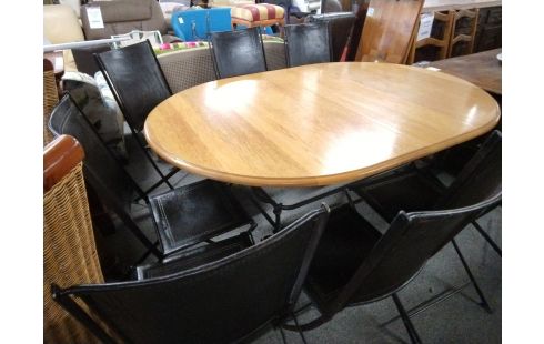 TABLE PLATEAU CHENE OVALE 1 ALLONGE +8 CHAISES