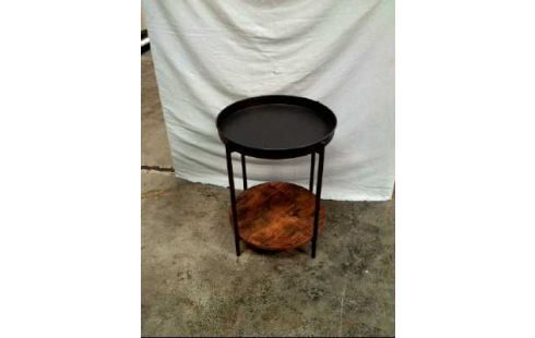 BEISTELLTISCH RUND METALL HOLZ 2-EB SCHW.