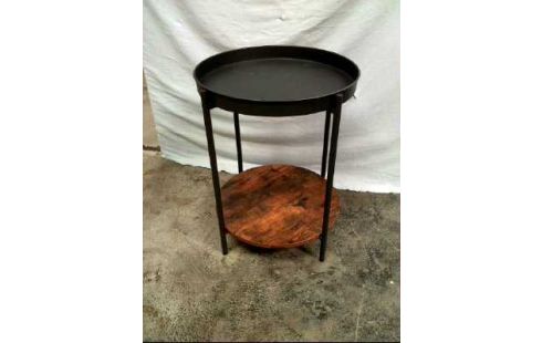 BEISTELLTISCH RUND METALL HOLZ 2-EB SCHW.