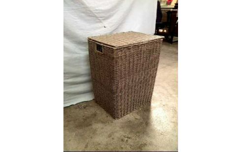 WÄSCHEKORB GRAU RATTAN MIT DECKEL