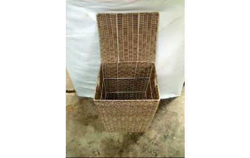 WÄSCHEKORB GRAU RATTAN MIT DECKEL