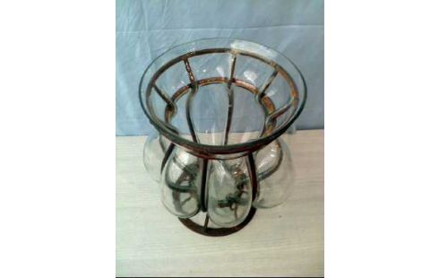 VASE GLAS GROß METALLGESTELL VINTAGE