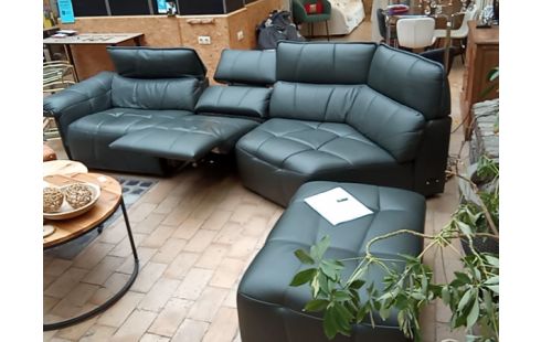 SALON D'ANGLE CUIR GRIS 2R ELECT+POUF MODULABLE 41300EUR NEUF MEUBLES MAILLEUX