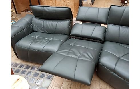 SALON D'ANGLE CUIR GRIS 2R ELECT+POUF MODULABLE 41300EUR NEUF MEUBLES MAILLEUX