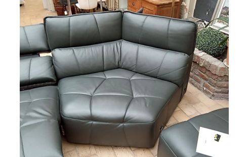 SALON D'ANGLE CUIR GRIS 2R ELECT+POUF MODULABLE 41300EUR NEUF MEUBLES MAILLEUX