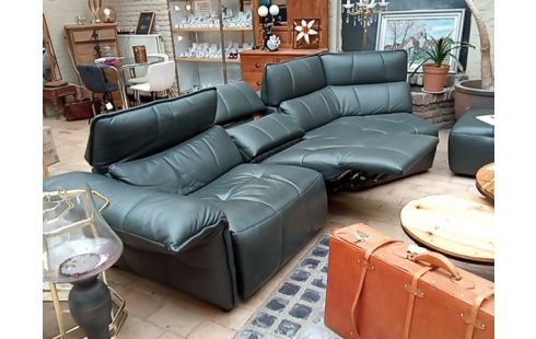 SALON D'ANGLE CUIR GRIS 2R ELECT+POUF MODULABLE 41300EUR NEUF MEUBLES MAILLEUX