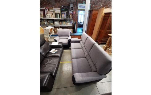 SALON 3+1 TISSU GRIS + POUF