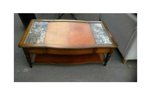 TABLE BASSE MERISIER PLATEAU MARBRE