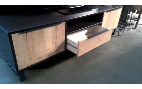 MEUBLE TELE NOIRE, , BOIS LOOK 2 PORTES 1 TIROIR