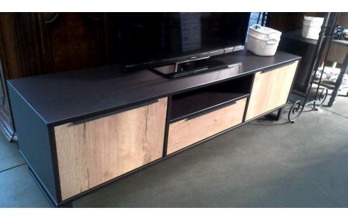 MEUBLE TELE NOIRE, , BOIS LOOK 2 PORTES 1 TIROIR