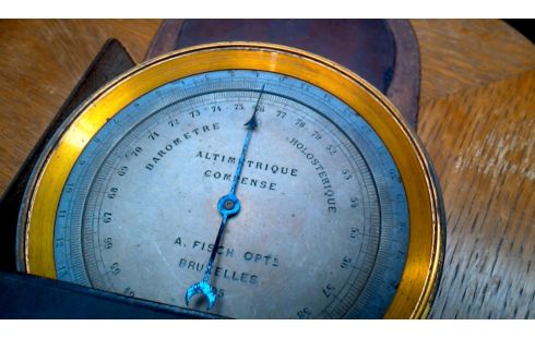 BAROMETER ALT LEDER KUPFER