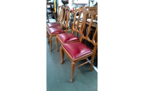 4 CHAISES STYLE LOUIS XV CHENE SIMILI CUIR