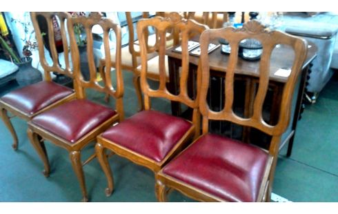 4 CHAISES STYLE LOUIS XV CHENE SIMILI CUIR