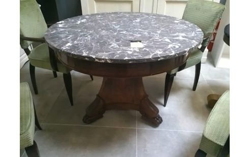 GUERIDON BOIS FRUITIER 1 TIROIR DESSUS MARBRE GRIS