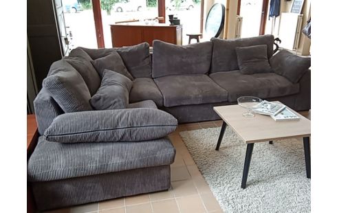 CANAPE D'ANGLE VELOURS COTELÉ BRUN