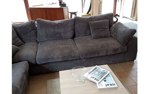 CANAPE D'ANGLE VELOURS COTELÉ BRUN