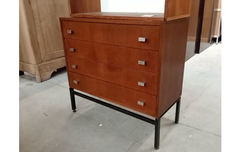 COMMODE TECK VINTAGE SUR PIED METAL