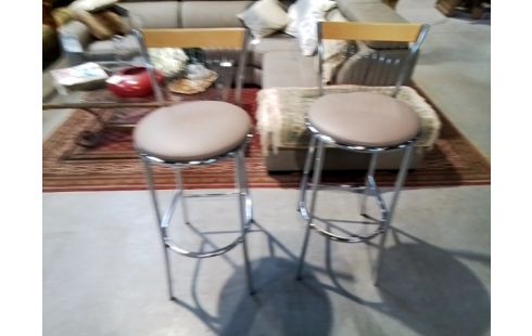 TABOURET DE BAR CUIR TAUPE DOSSIER BOIS METAL