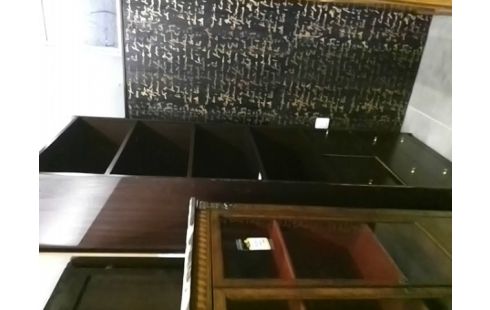 MEUBLE HAUT BOIS MARRON 2 PORTES COULISSANTES / 2 TIROIRS