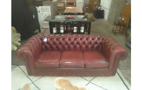 CANAPE CHESTERFIELD 3 PLACES CUIR BORDEAUX