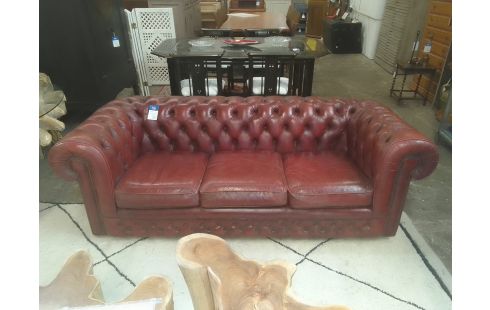 CANAPE CHESTERFIELD 3 PLACES CUIR BORDEAUX