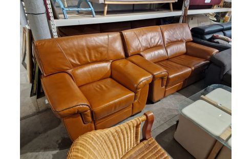 SALON CUIR COGNAC 2 PLACES + FAUTEUIL