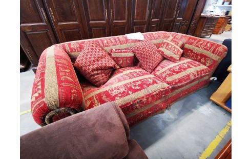 CANAPE COLONIAL TISSU ROUGE + COUSSINS