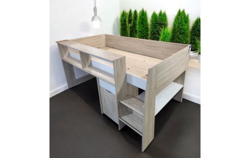 LIT MEZZANINE BLANC + BUREAU + ACC T4