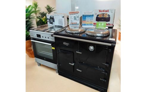 CUISINIERE ELECTRIQUE VITROCERAMIQUE  EMAIL NOIR "ESSE EC" +CLOCHES CHROME