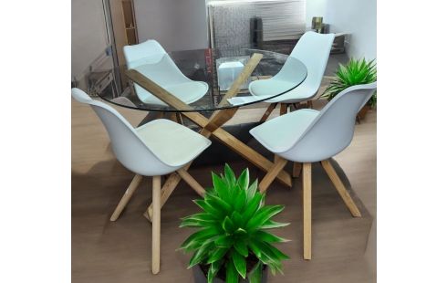 LOT DE 4 CHAISE BLANCHE PIED BOIS CLAIR