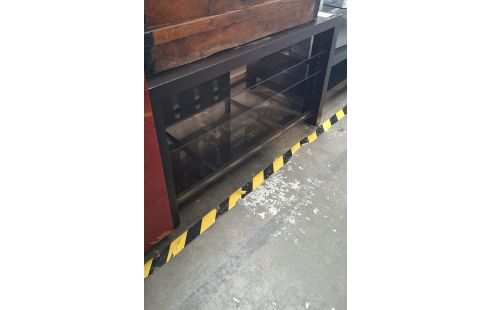 MEUBLE TV WENGE 3 PLATEAUX VERRE FONCE