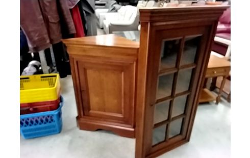 MEUBLE VITRINE D'ANGLE BOIS + CLEF