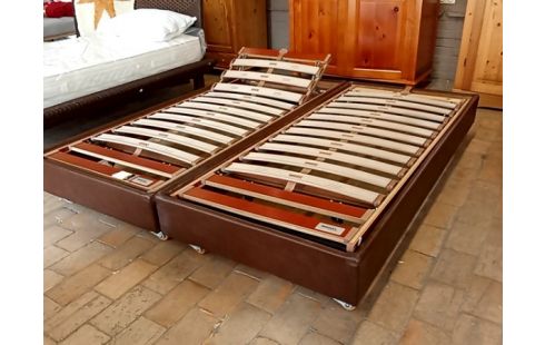 LIT 2 personnes avec sommiers sur roulettes brun