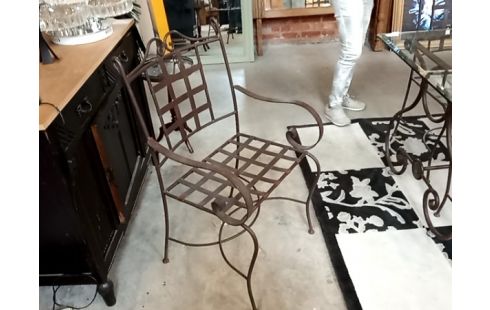 TABLE verre biseaute+6 chaises fer forge