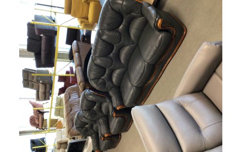 SALON 3 + 1 + 1 CUIR GRIS BOISERIE