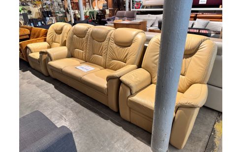 1022 SALON 3+1+1 CUIR MOUTARDE + RELAX MAN