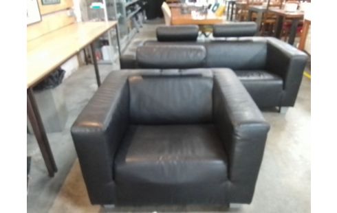 CANAPE CUIR NOIR + 1 FAUTEUIL