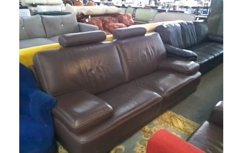 CANAPE MARRON CUIR + 2 FAUTEUILS