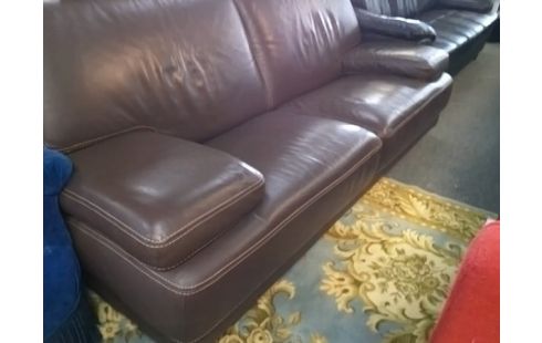 CANAPE MARRON CUIR + 2 FAUTEUILS