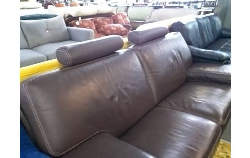 CANAPE MARRON CUIR + 2 FAUTEUILS