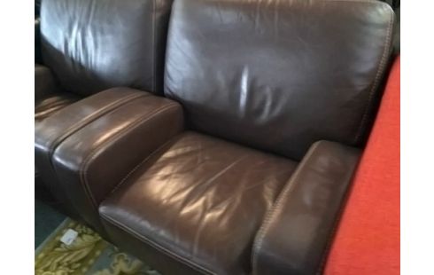 CANAPE MARRON CUIR + 2 FAUTEUILS